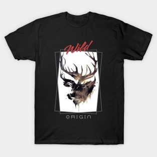 Stag Deer Wild Nature Free Spirit Art Brush Painting T-Shirt